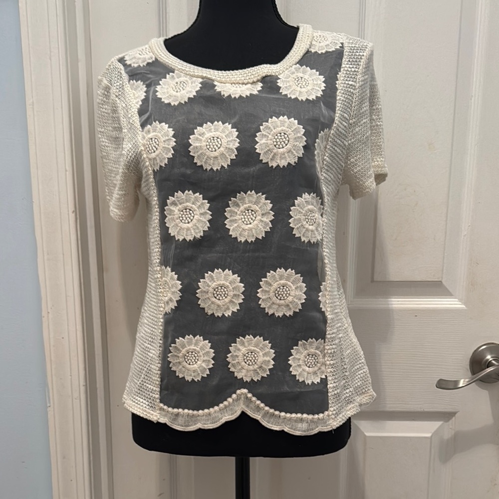 Paper Crane Cream Floral Lace Blouse
